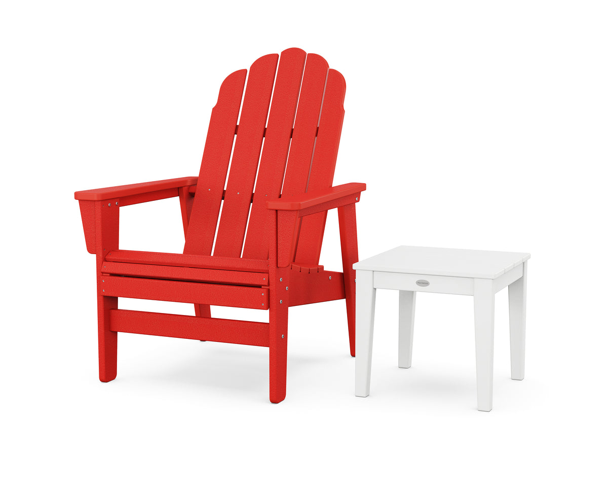 POLYWOOD Vineyard Grand Upright Adirondack Chair with Side Table in Sunset Red / White