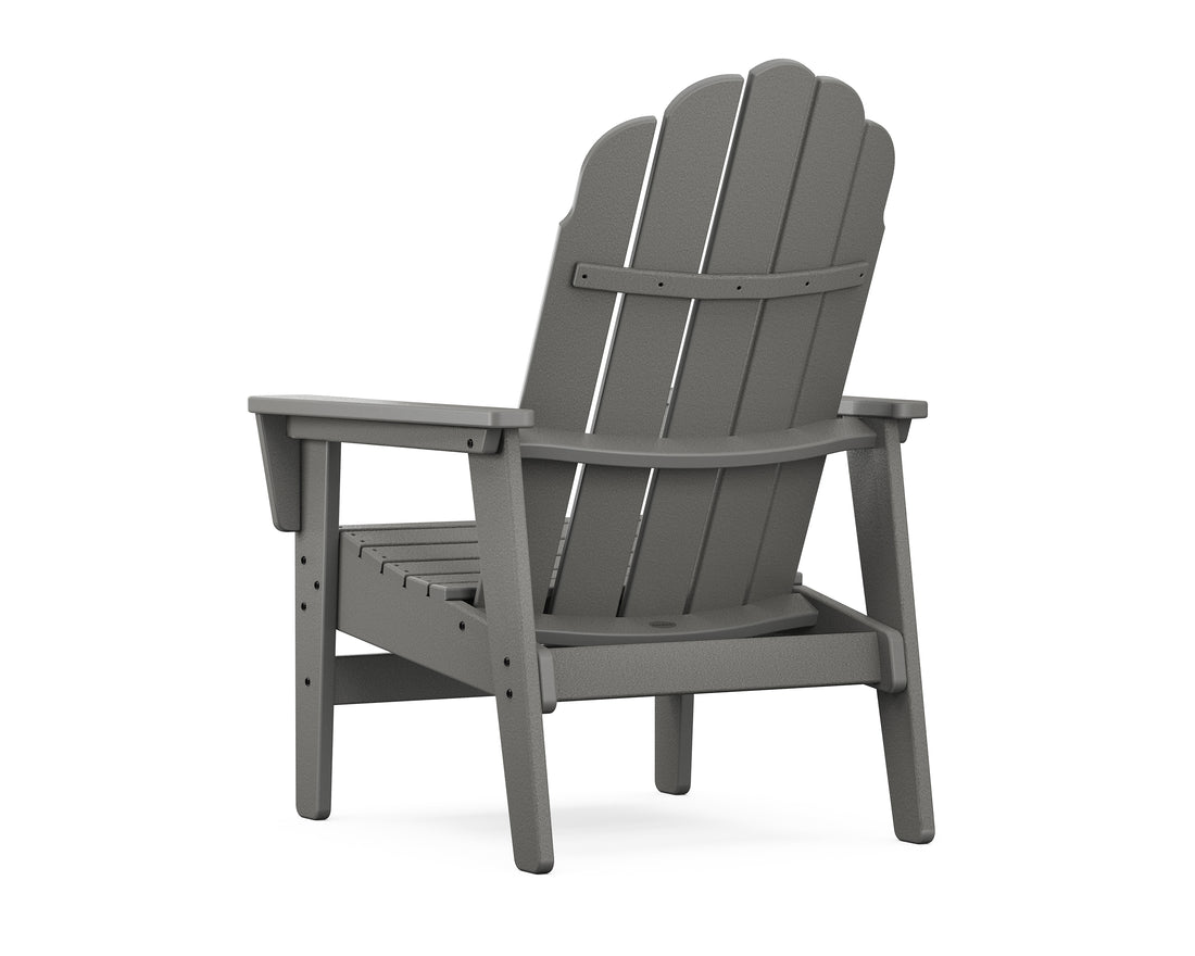 Angled view of the POLYWOOD Vineyard Grand Upright Adirondack Chair in Slate Grey