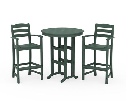 POLYWOOD La Casa Café 3-Piece Round Farmhouse Bar Set in Green