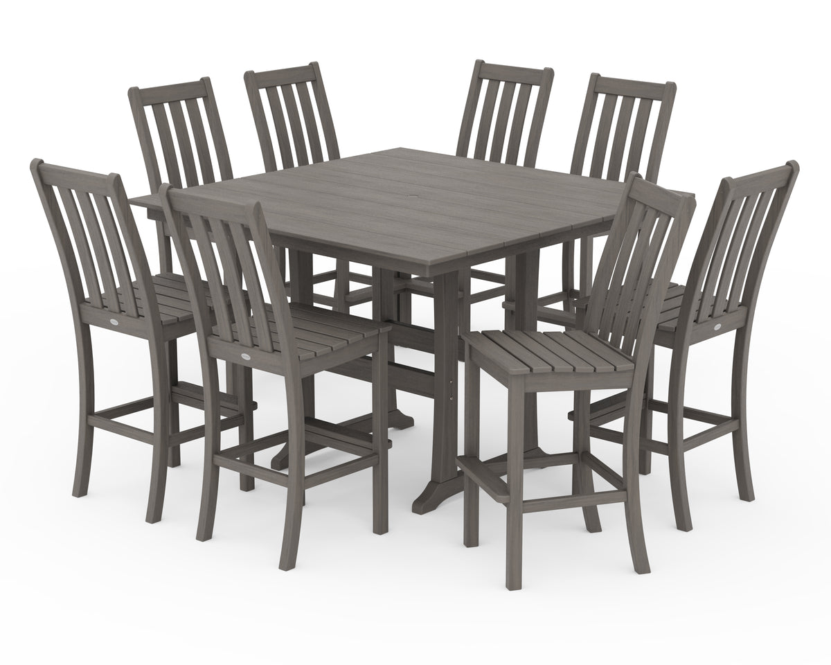 POLYWOOD Vineyard 9-Piece Farmhouse Trestle Bar Set in Driftwood
