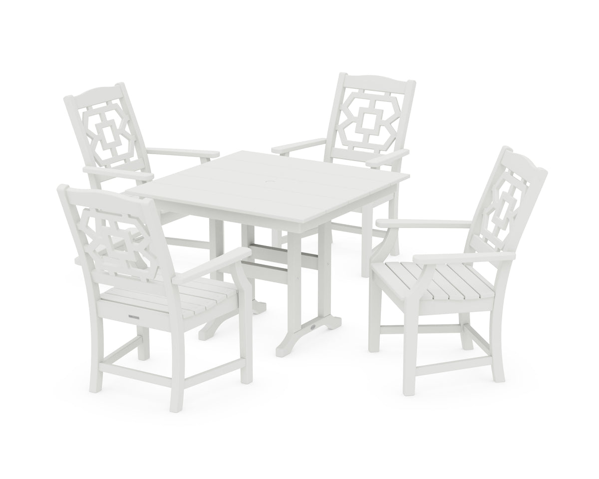 POLYWOOD Chinoiserie 5-Piece Farmhouse Dining Set in Vintage White