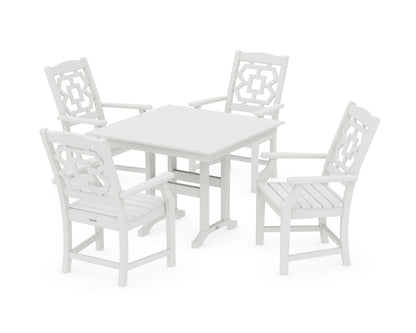 POLYWOOD Chinoiserie 5-Piece Farmhouse Dining Set in Vintage White