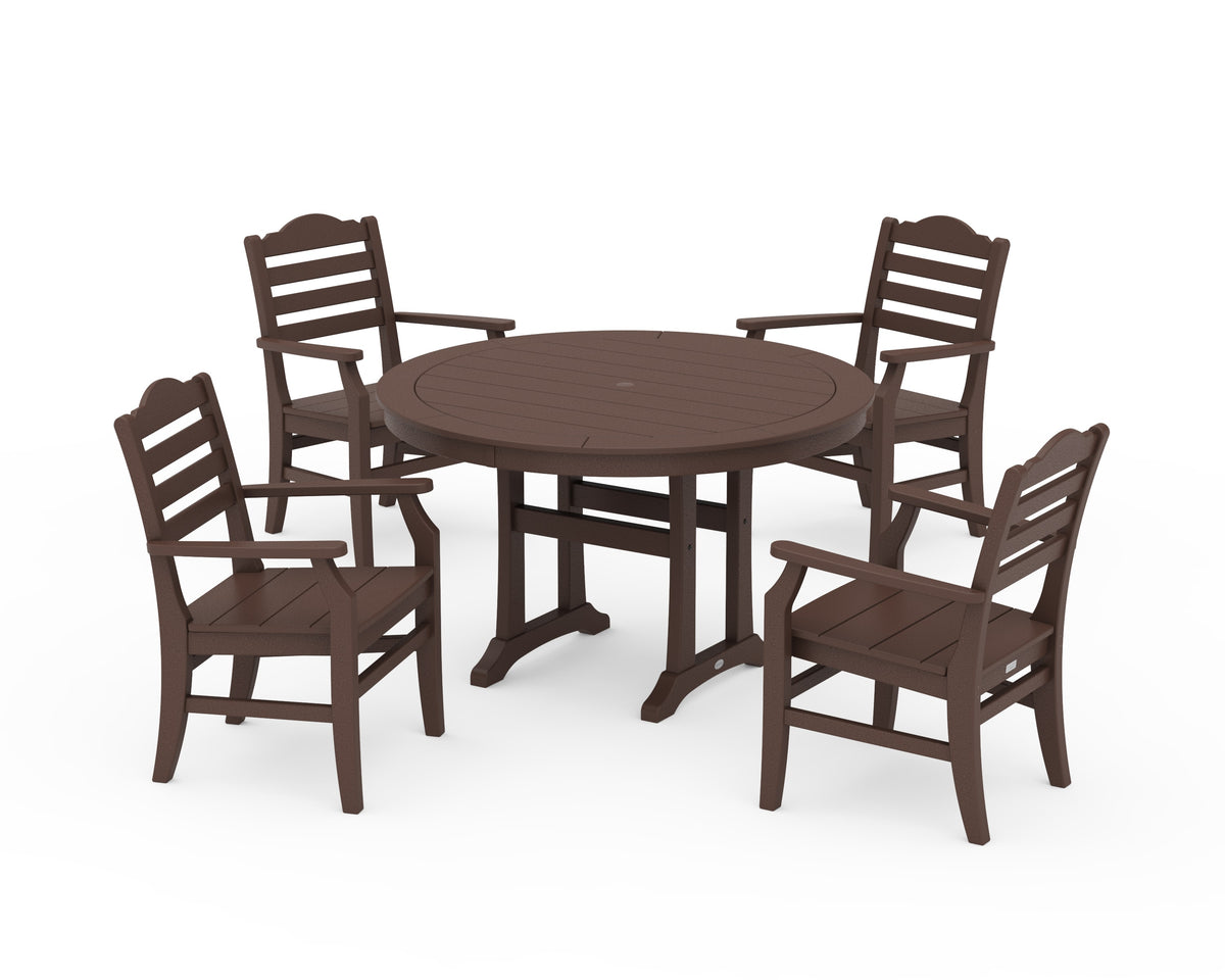 POLYWOOD Savannah 5-Piece Round Dining Set with Trestle Legs in Mahogany