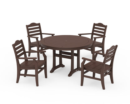 POLYWOOD Savannah 5-Piece Round Dining Set with Trestle Legs in Mahogany