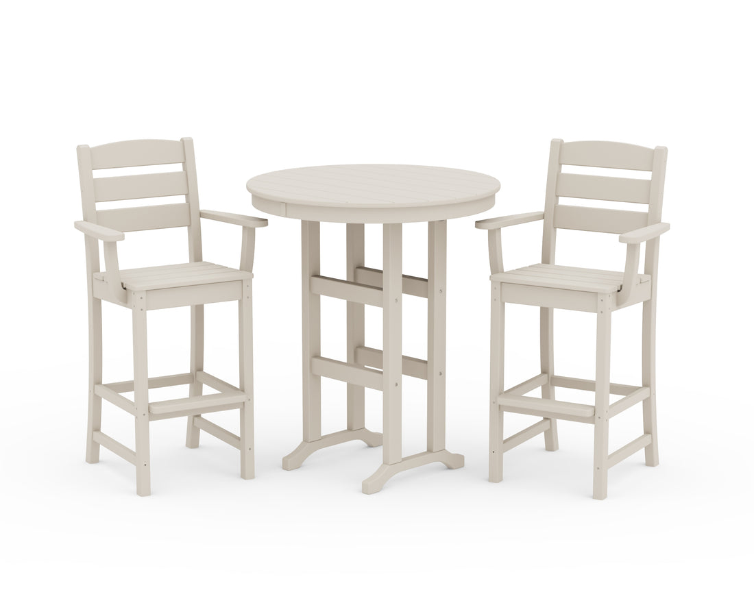 POLYWOOD Lakeside 3-Piece Round Bar Arm Chair Set in Sand