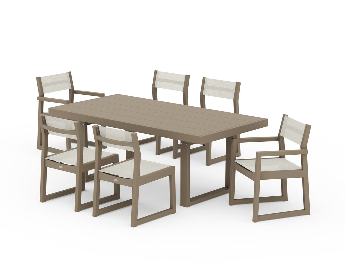 POLYWOOD EDGE Sling 7-Piece Dining Set in Vintage Sahara / Parchment