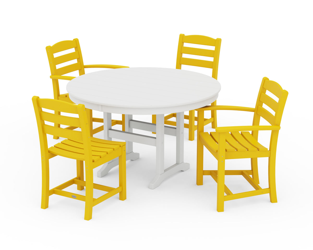 POLYWOOD La Casa Café 5-Piece Round Farmhouse Dining Set with Arm and Side Chairs in Lemon / White