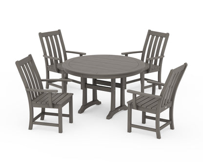 POLYWOOD Vineyard 5-Piece Round Dining Set with Trestle Legs in Driftwood