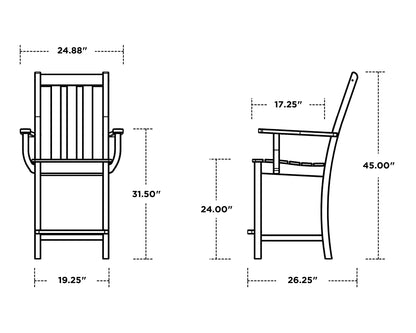 POLYWOOD Vineyard Counter Arm Chair dimensions
