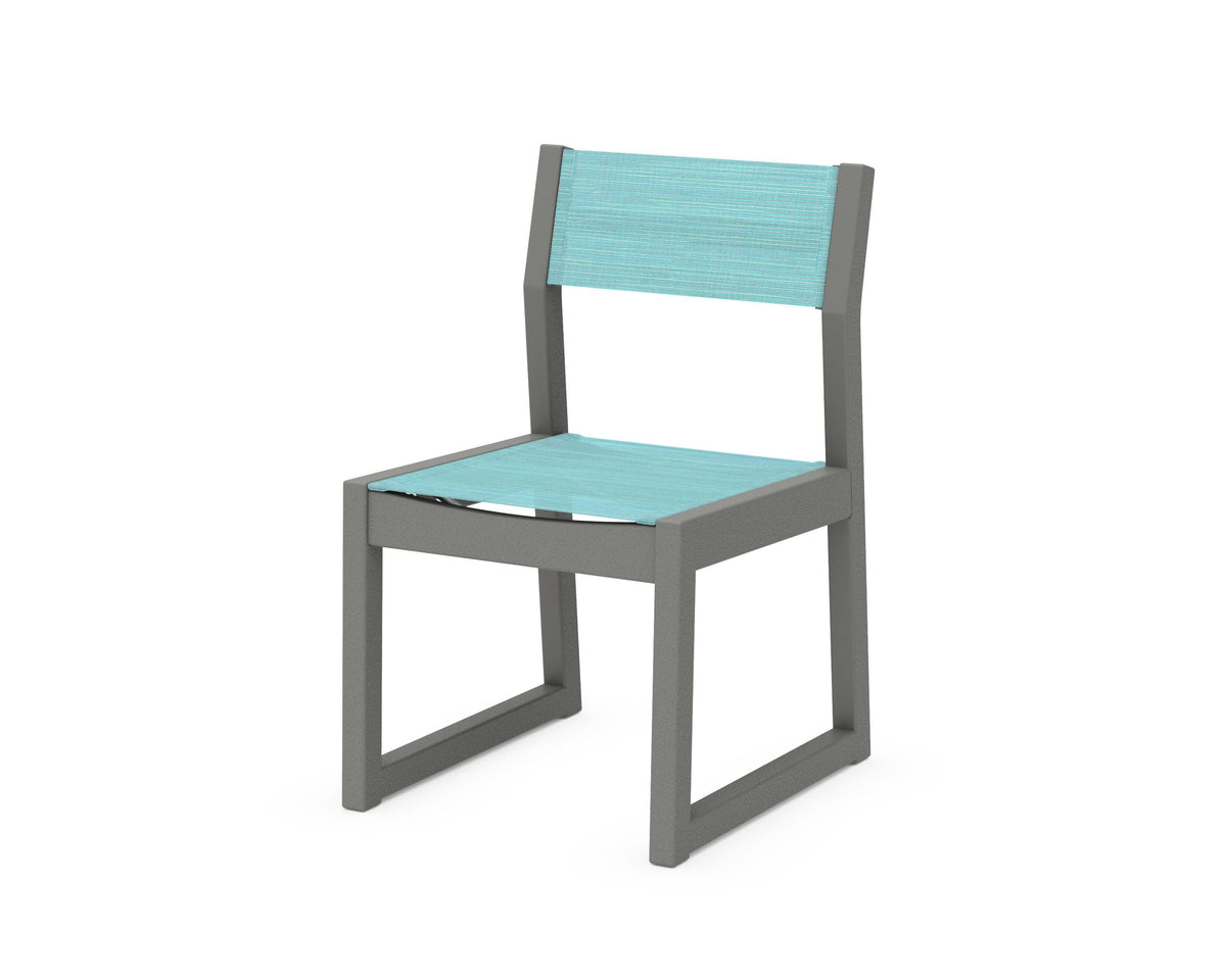 POLYWOOD EDGE Sling Dining Side Chair in Slate Grey / Dupioni Aquamarine