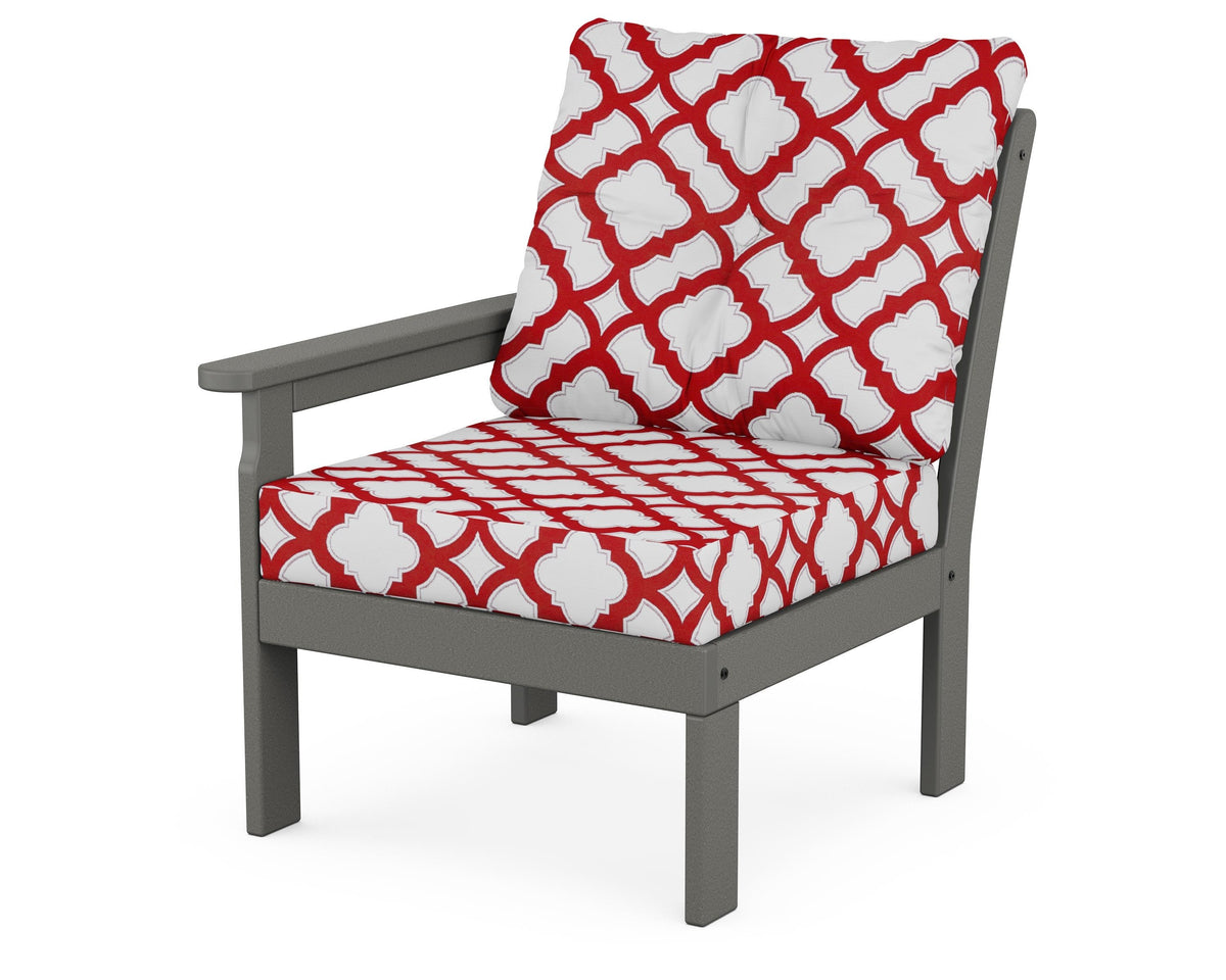 POLYWOOD Vineyard Modular Left Arm Chair in Slate Grey / Trellis Crimson