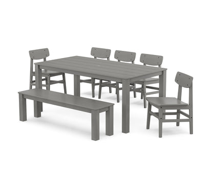 POLYWOOD Modern Studio Urban Chair 7-Piece Parsons Dining Set with Bench in Slate Grey