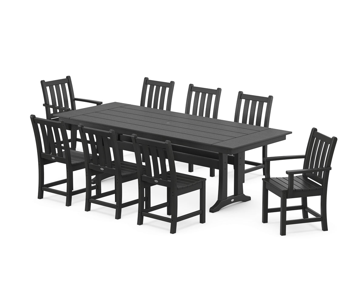 POLYWOOD Traditional Garden 9-Piece Farmhouse Dining Set with Trestle Legs in Black