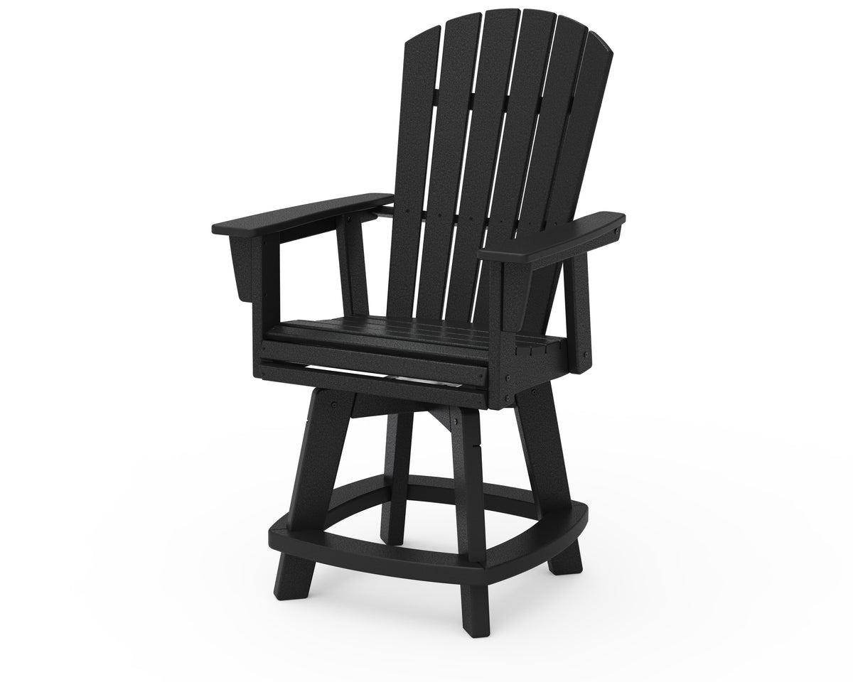 POLYWOOD Nautical Curveback Adirondack Swivel Counter Chair in Black