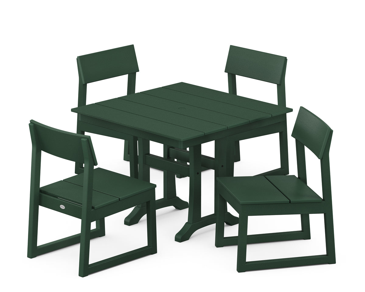 POLYWOOD EDGE 5-Piece Farmhouse Trestle Side Chair Dining Set in Green