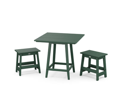 POLYWOOD Modern Studio Stool 3-Piece Square Bistro Set in Green