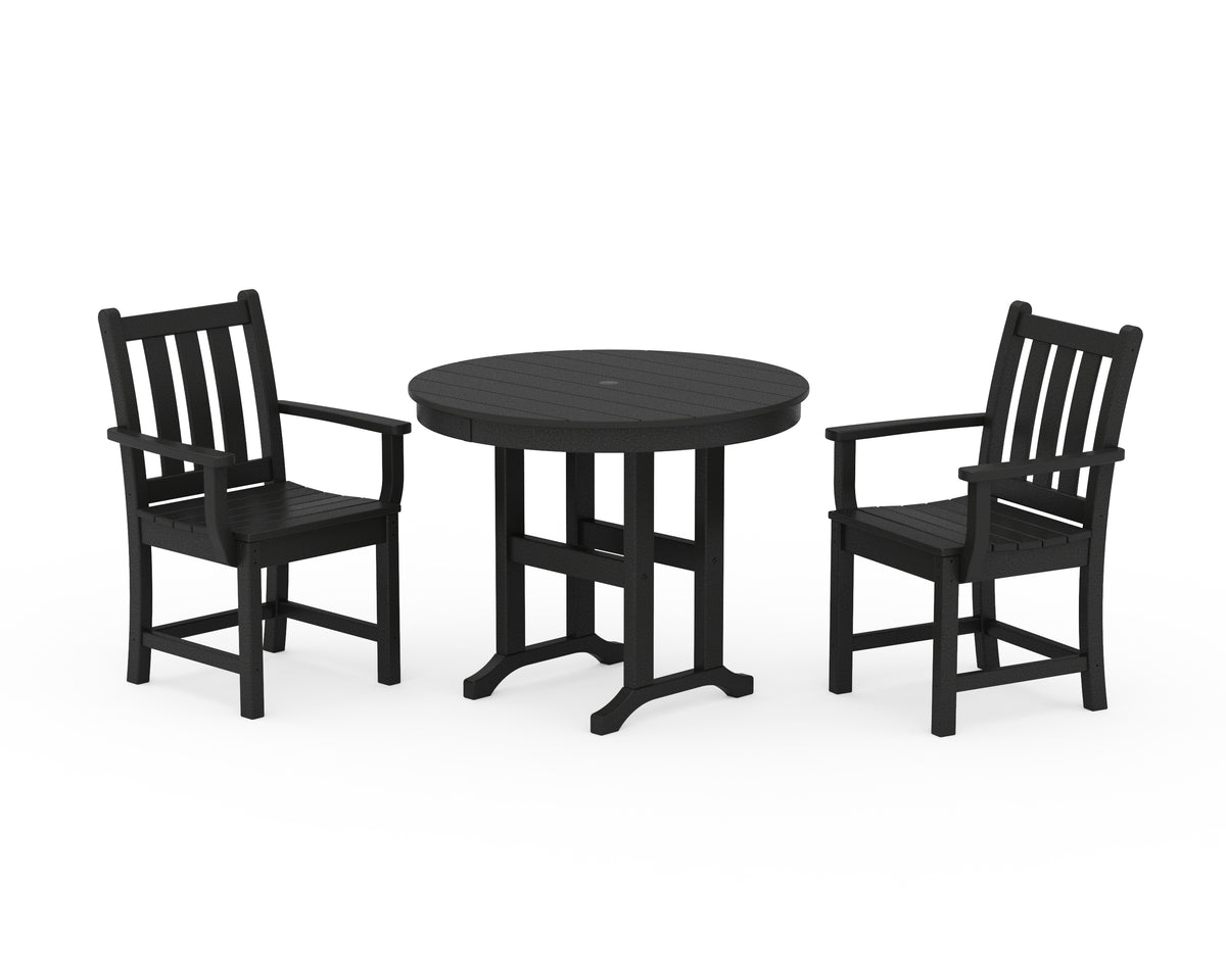 POLYWOOD Traditional Garden 3-Piece Round Dining Set in Black