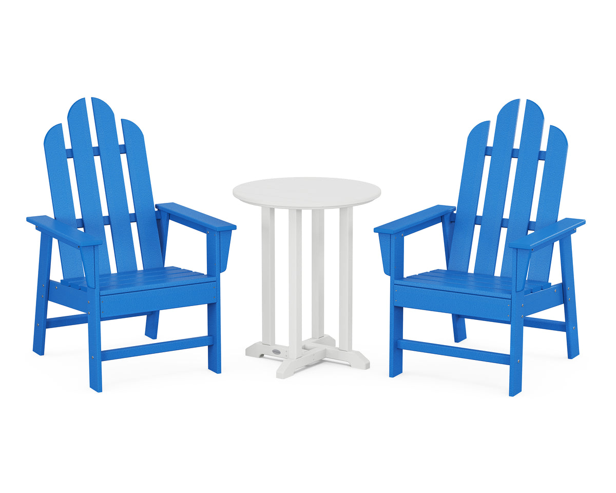 POLYWOOD Long Island 3-Piece Round Bistro Dining Set in Pacific Blue / White