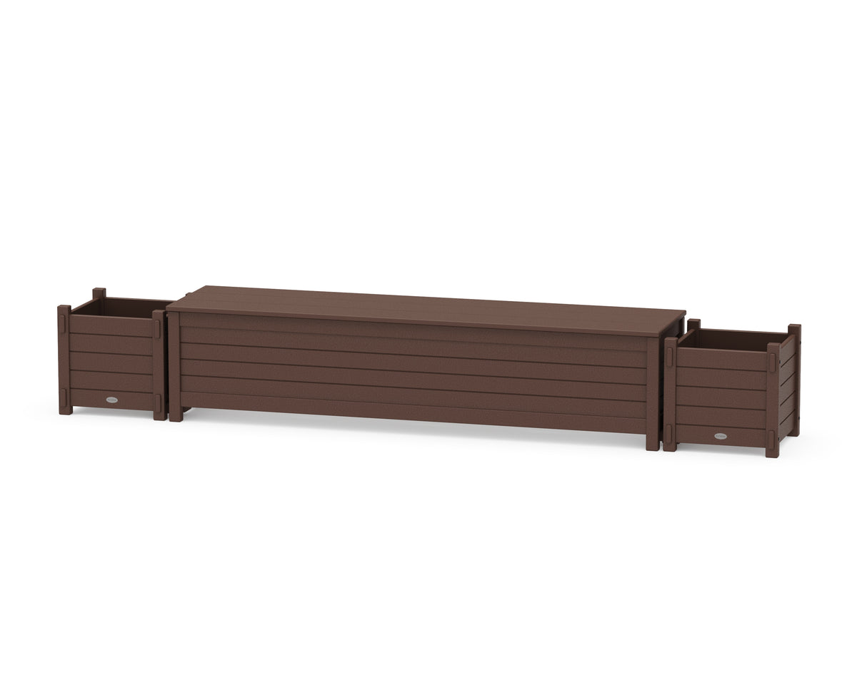 POLYWOOD 72" Nautical Straight Planter Storage Bench Set in Mahogany