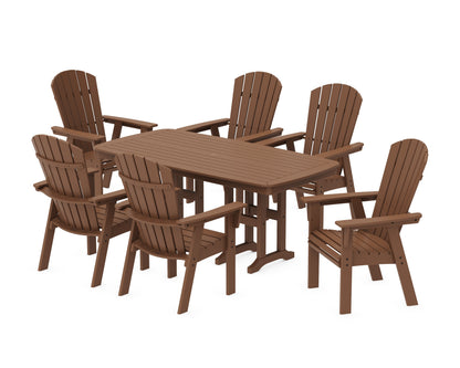 POLYWOOD Nautical Curveback Adirondack 7-Piece Dining Set in Teak