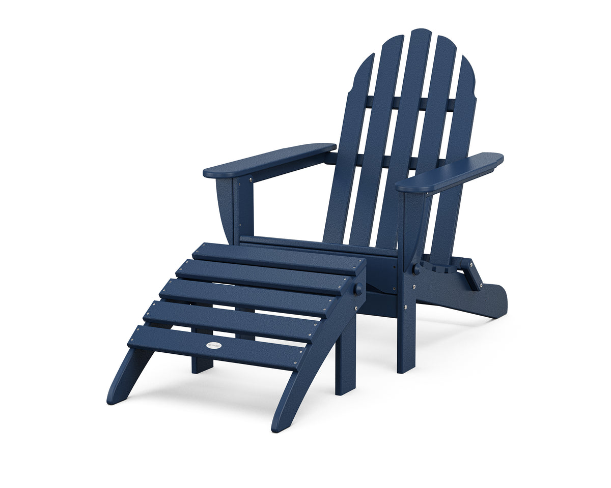 POLYWOOD Classic Adirondack 2-Piece Set in Navy / White