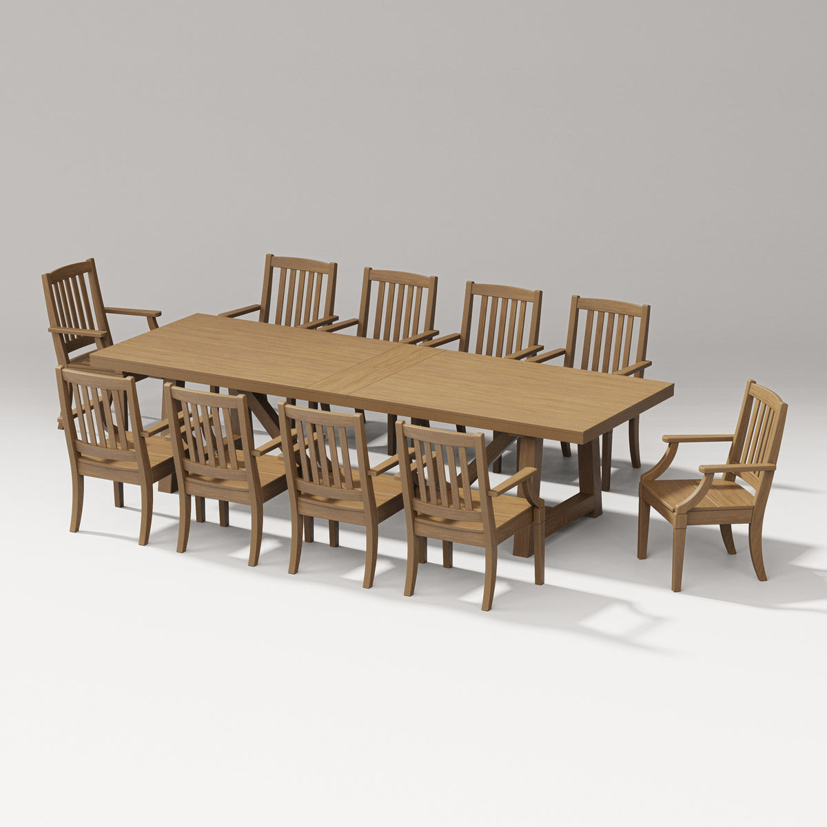 POLYWOOD Estate Arm Chair 11-Piece A-Frame Table Dining Set in Natural