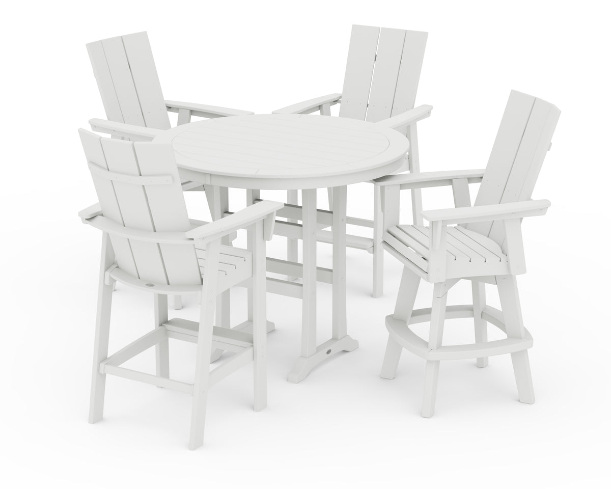 POLYWOOD Modern Adirondack 5-Piece Nautical Trestle Round Bar Set with Swivels in Vintage White