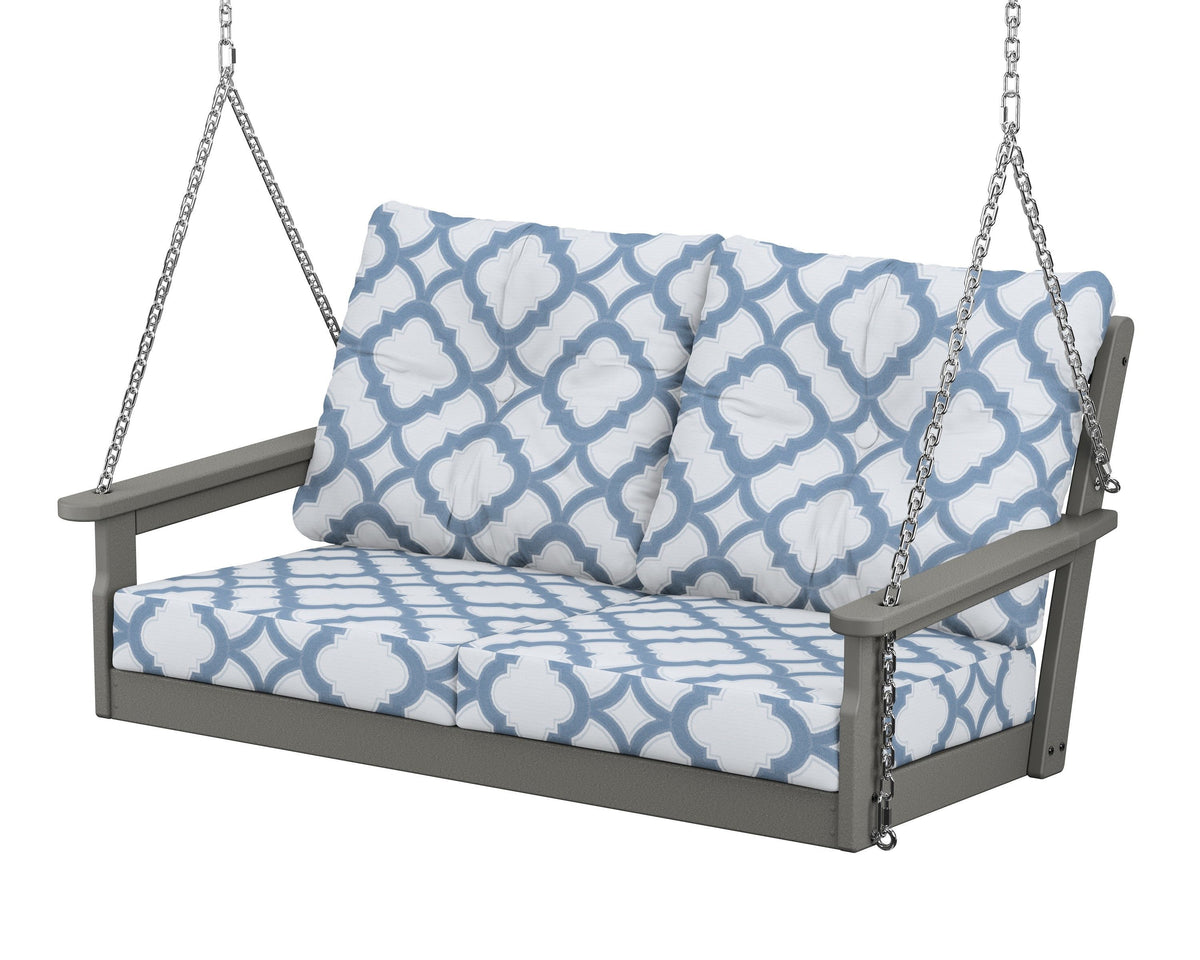 POLYWOOD Vineyard Deep Seating Swing in Slate Grey / Trellis Sky Blue