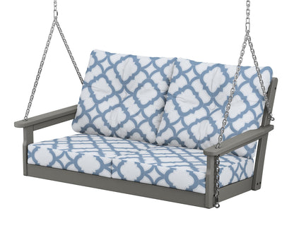 POLYWOOD Vineyard Deep Seating Swing in Slate Grey / Trellis Sky Blue