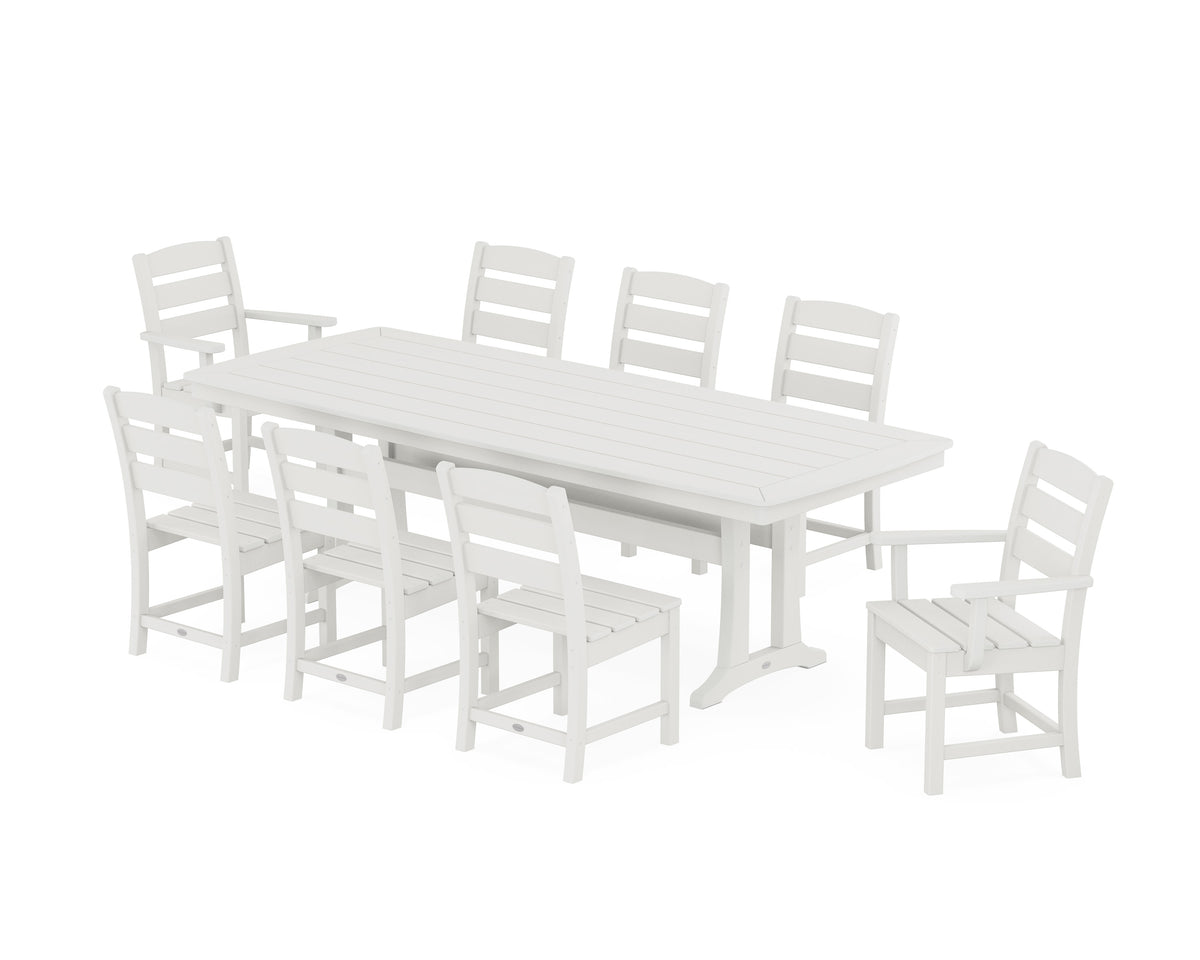POLYWOOD Lakeside 9-Piece Dining Set with Trestle Legs in Vintage White