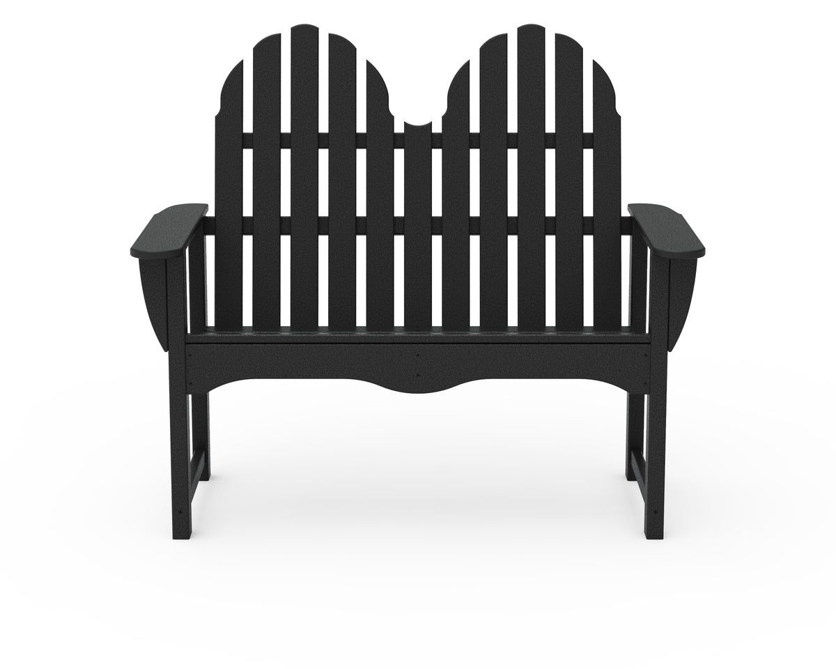 Straight-on front view of the POLYWOOD Classic Adirondack 48" Bench in Black