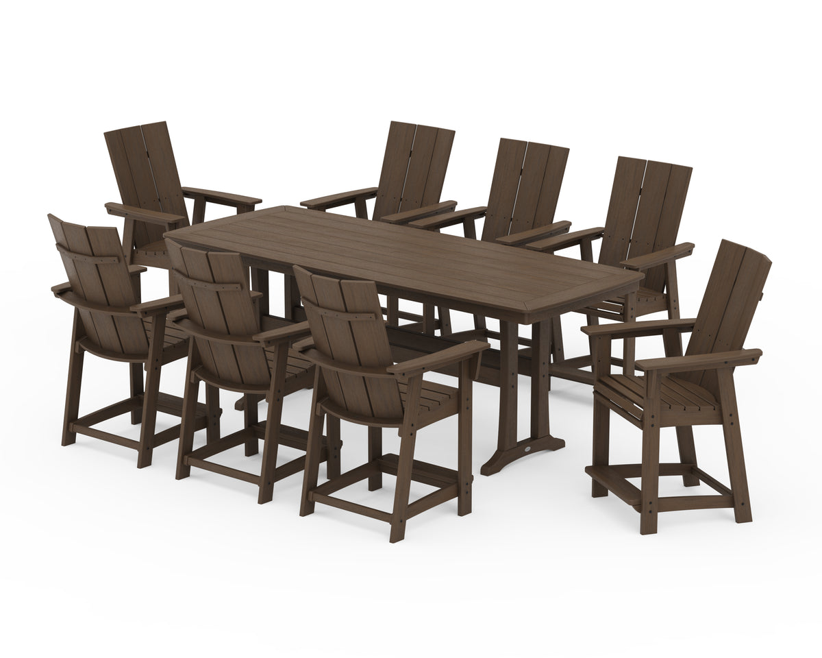 POLYWOOD Modern Curveback Adirondack 9-Piece Counter Set with Trestle Legs in Kona