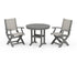 POLYWOOD Coastal Folding Chair 3-Piece Round Dining Set in Slate Grey / Birch