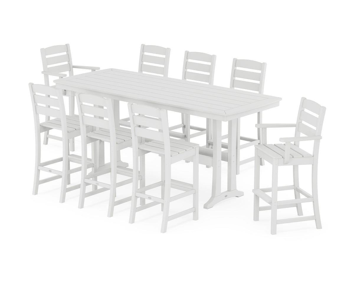 POLYWOOD Lakeside 9-Piece Bar Set with Trestle Legs in White