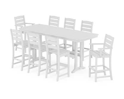POLYWOOD Lakeside 9-Piece Bar Set with Trestle Legs in White