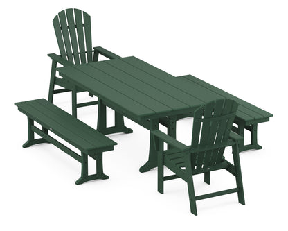 POLYWOOD South Beach 5-Piece Farmhouse Dining Set with Trestle Legs - 37" x 72" Table in Green