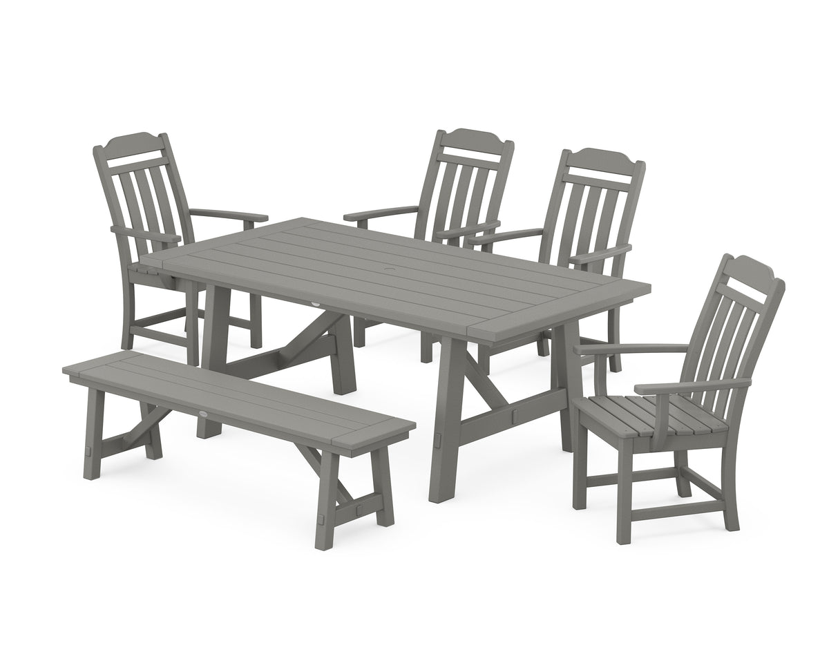 POLYWOOD Cottage 6-Piece Rustic Farmhouse Dining Set with Bench in Slate Grey