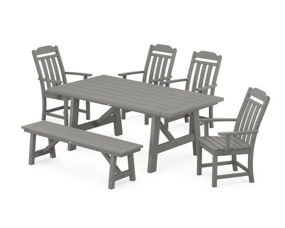 POLYWOOD Cottage 6-Piece Rustic Farmhouse Dining Set with Bench in Slate Grey