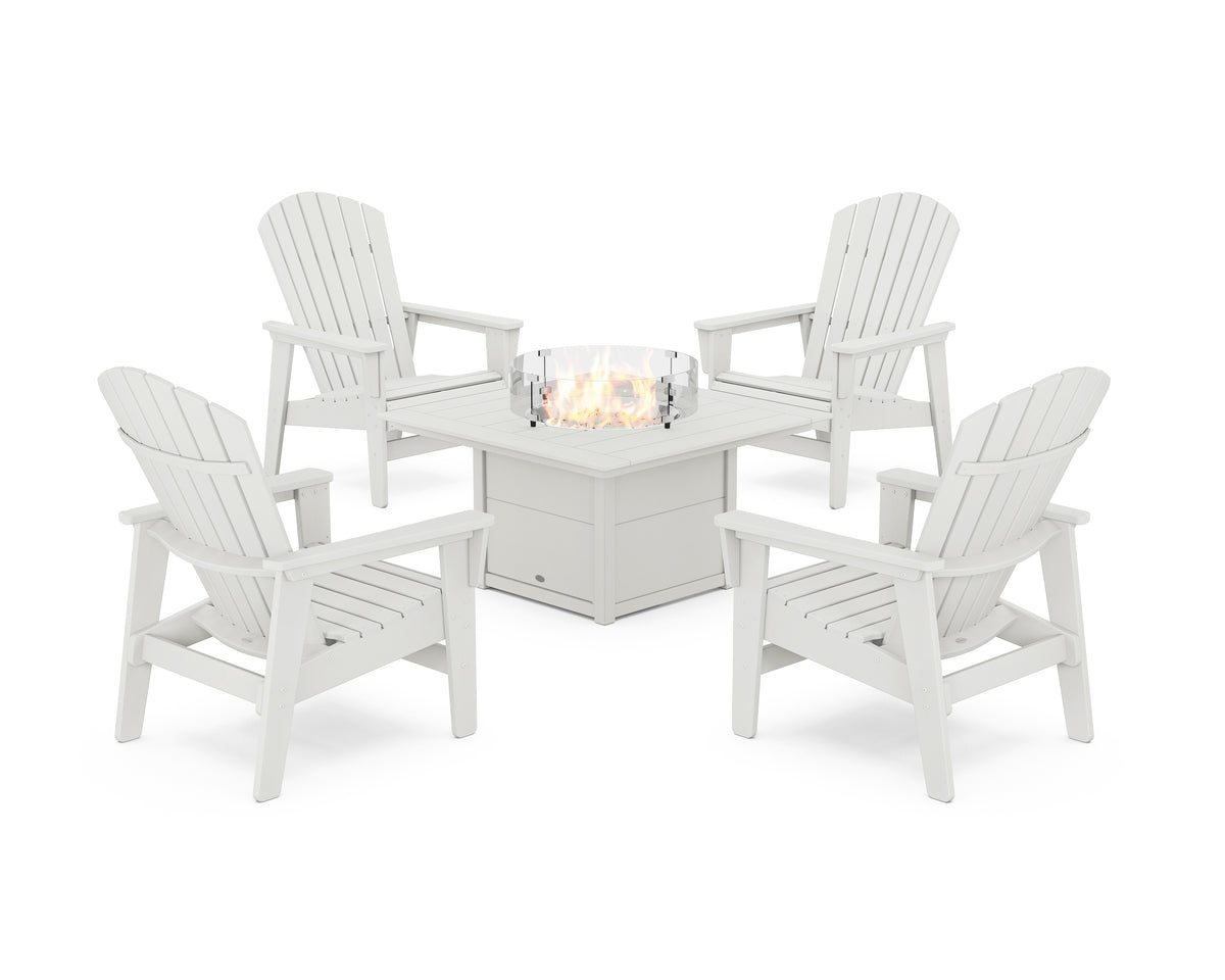 POLYWOOD 5-Piece Nautical Grand Upright Adirondack Conversation Set with Fire Pit Table in Vintage White
