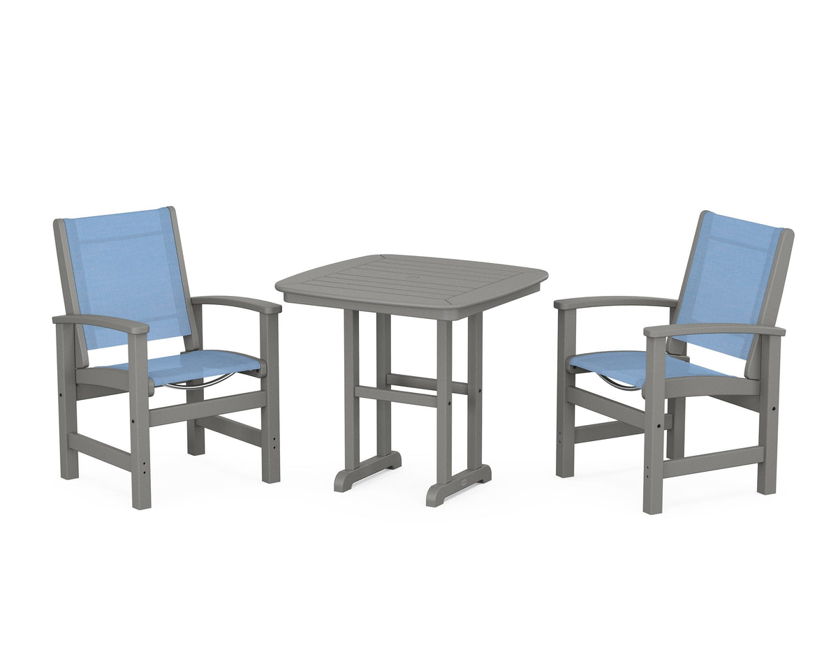 POLYWOOD Coastal 3-Piece Dining Set in Slate Grey / Poolside