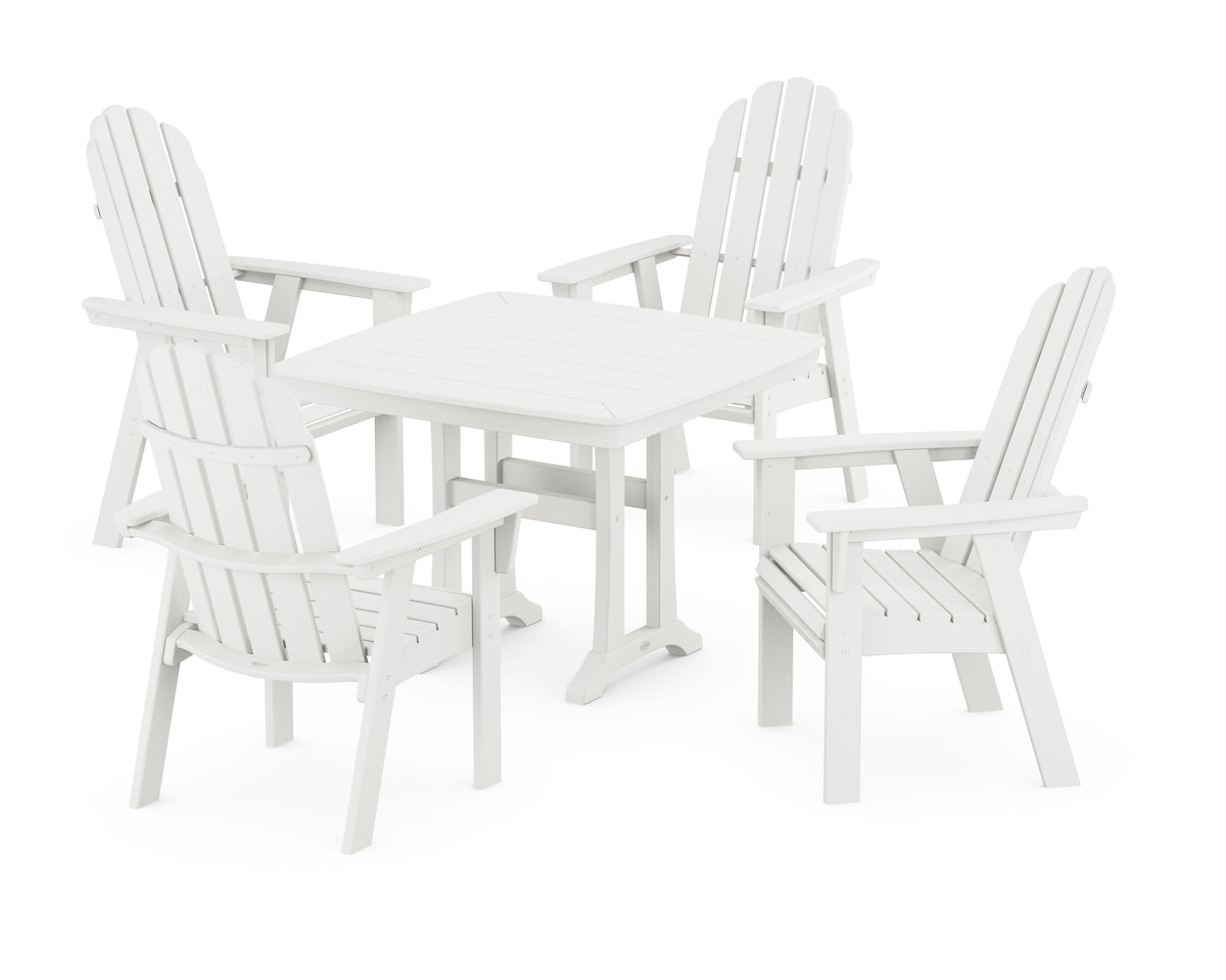 POLYWOOD Vineyard Adirondack 5-Piece Dining Set with Trestle Legs - 37" Table in Vintage White