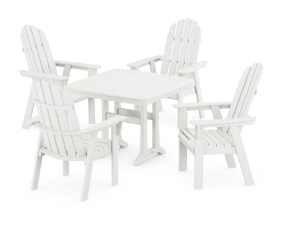 POLYWOOD Vineyard Adirondack 5-Piece Dining Set with Trestle Legs - 37" Table in Vintage White