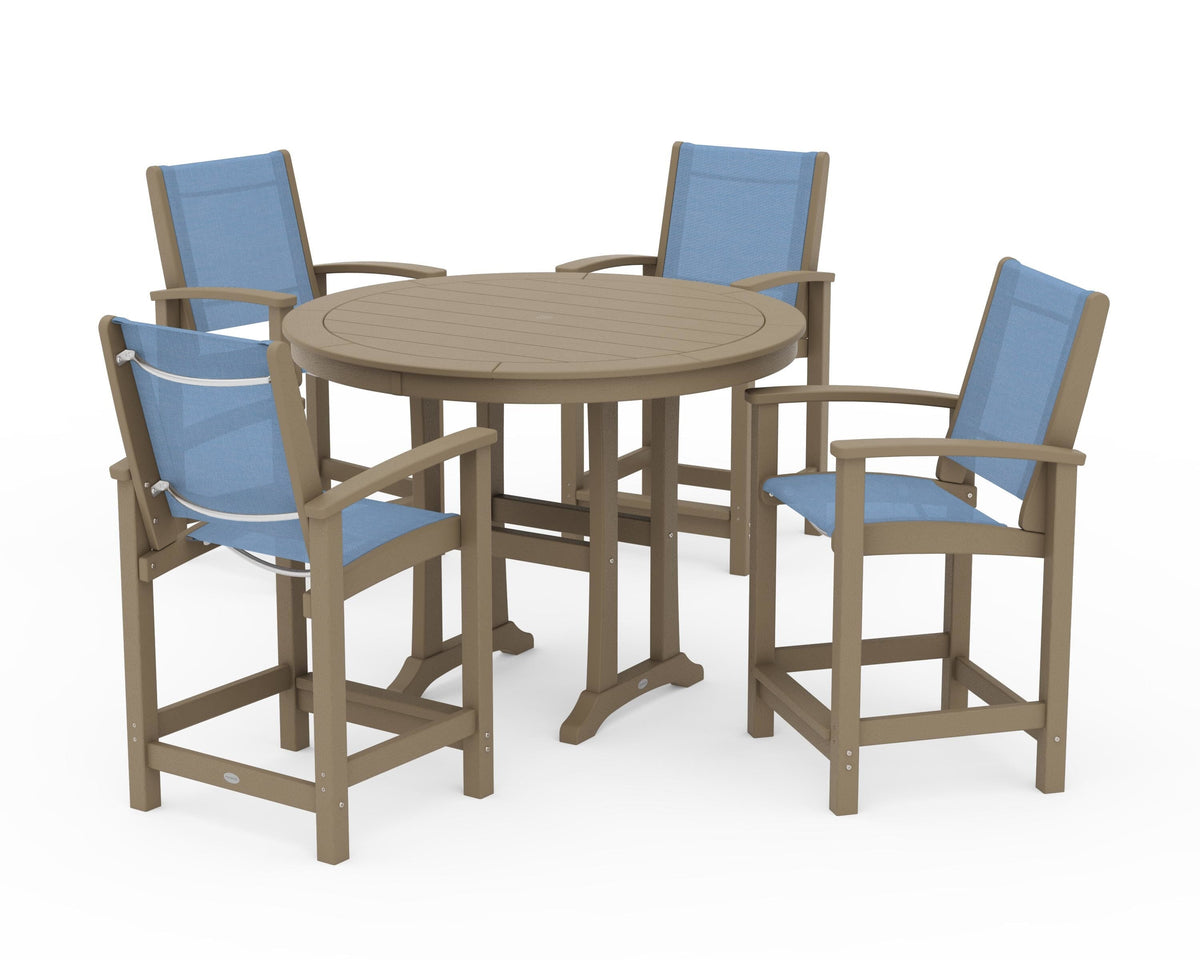 POLYWOOD Coastal 5-Piece Counter Set in Vintage Sahara / Poolside