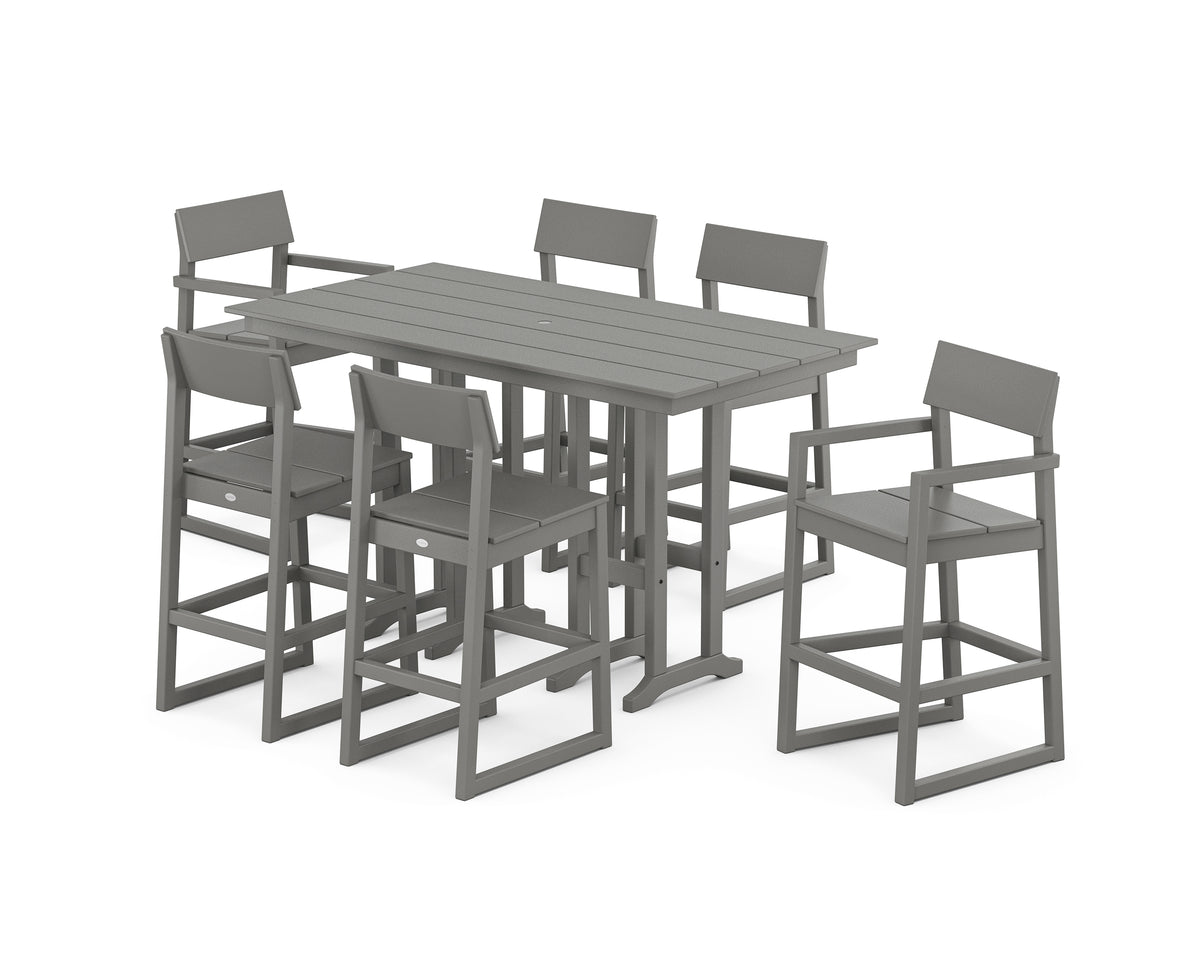 POLYWOOD EDGE 7-Piece Farmhouse Bar Set in Slate Grey