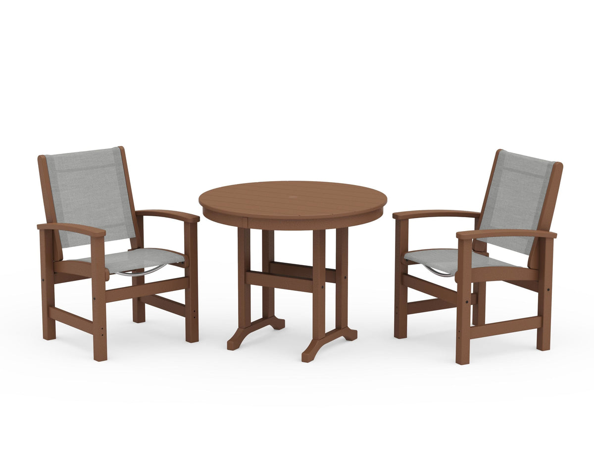 POLYWOOD Coastal 3-Piece Round Dining Set in Teak / Metallic