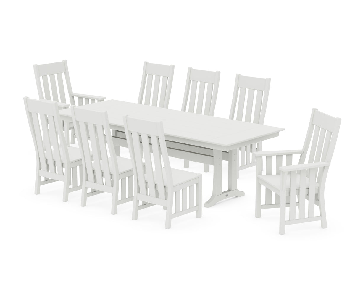 POLYWOOD Acadia 9-Piece Farmhouse Dining Set with Trestle Legs in Vintage White