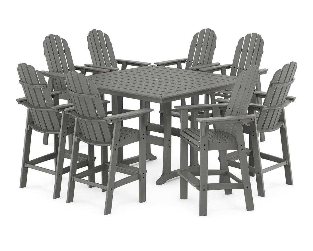 POLYWOOD Vineyard Curveback Adirondack 9-Piece Trestle Bar Set in Slate Grey