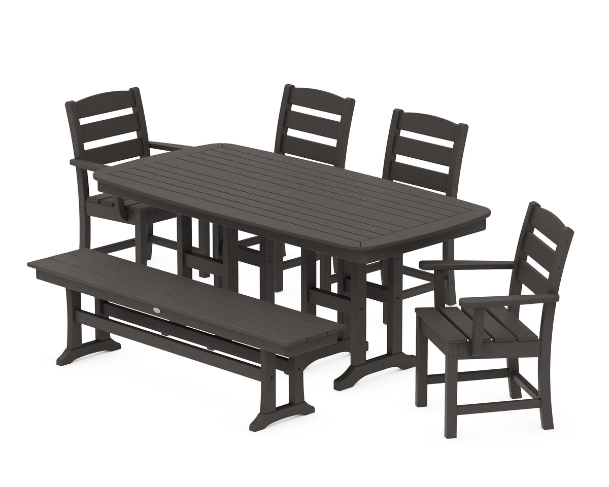 POLYWOOD Lakeside 6-Piece Dining Set with Bench - 37" x 72" Table in Vintage Coffee