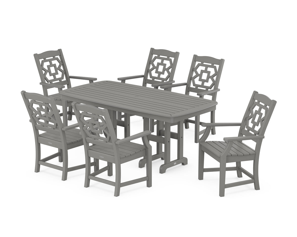 POLYWOOD Chinoiserie Arm Chair 7-Piece Dining Set in Slate Grey