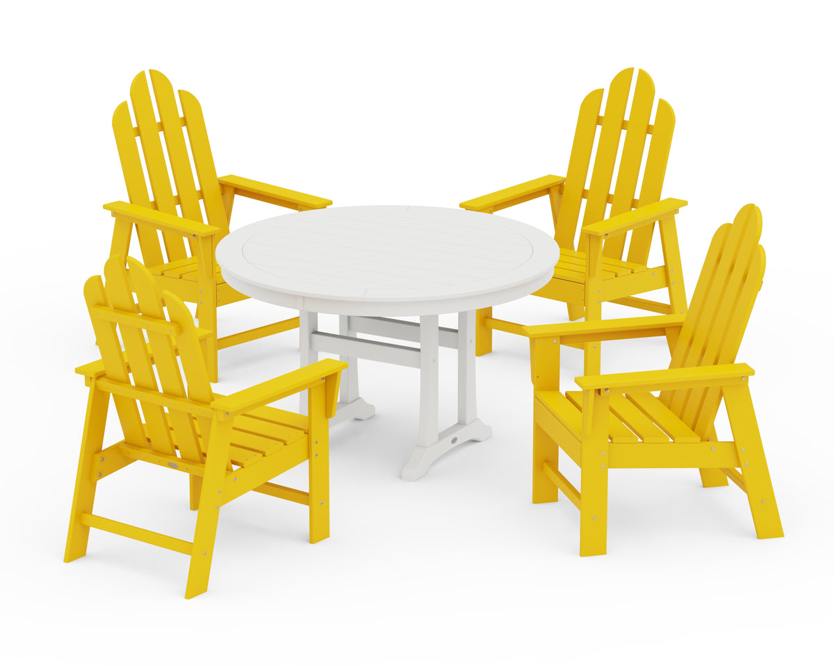 POLYWOOD Long Island 5-Piece Round Dining Set with Trestle Legs in Lemon / White